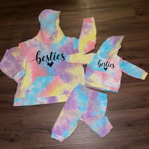 Matching Mommy & Me “Besties” Tie-Dye Sweaters + Bonus Sweatpants for Baby